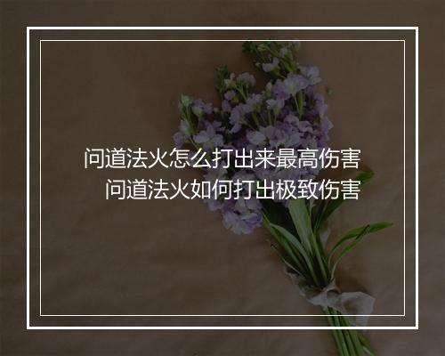 问道法火怎么打出来最高伤害　问道法火如何打出极致伤害